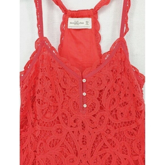 Abercrombie & Fitch Top Womens XS-S Hot Pink Tank Lace Crochet Detailed Cropped - Picture 5 of 12